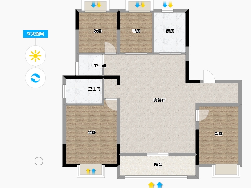 江苏省-苏州市-中建御璟峯-128.00-户型库-采光通风