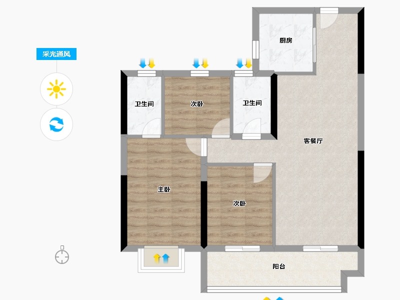 江苏省-镇江市-碧桂园凤凰城-76.00-户型库-采光通风