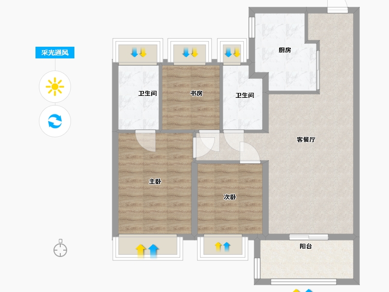 上海-上海市-雍汇庭-77.60-户型库-采光通风