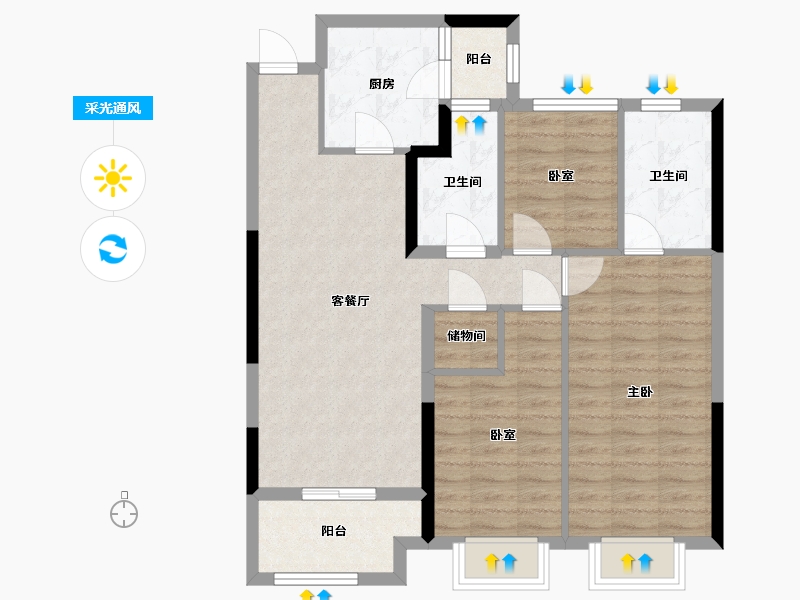 山西省-朔州市-华府-104.80-户型库-采光通风