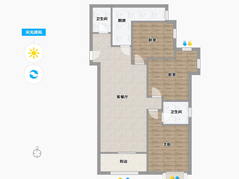 陕西省-西安市-华城泊郡-85.96-户型库-采光通风