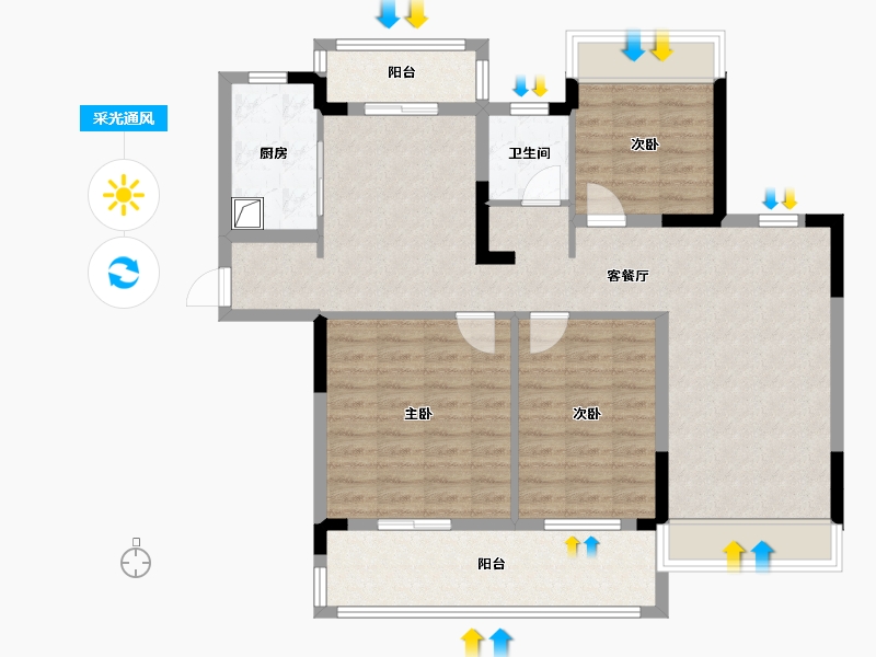 湖北省-潜江市-潜江当代满庭春-100.03-户型库-采光通风