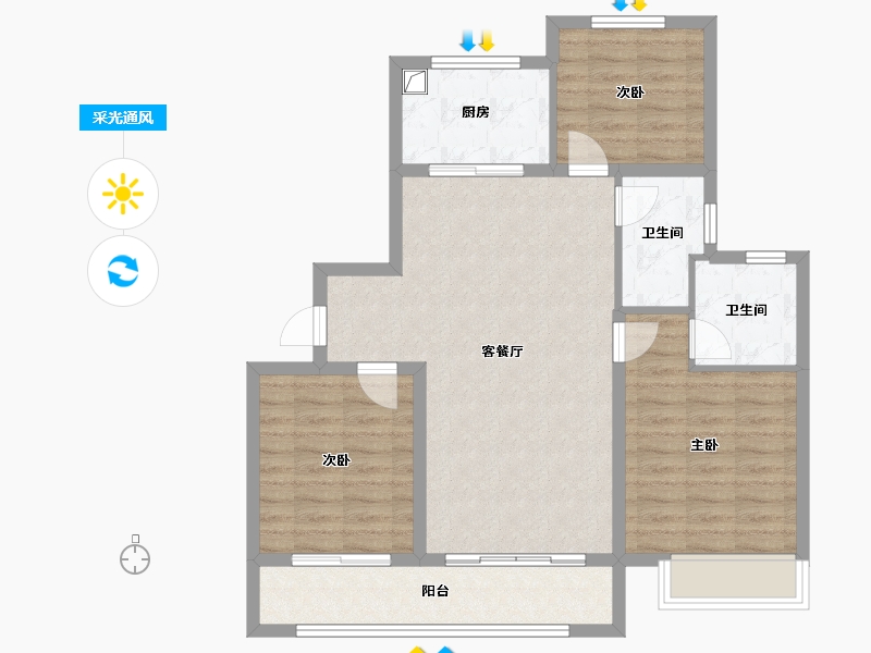 河北省-衡水市-天正·山河玺院-85.61-户型库-采光通风