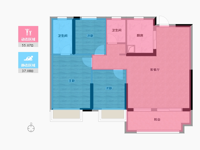 湖北省-潜江市-潜江当代满庭春-82.23-户型库-动静分区