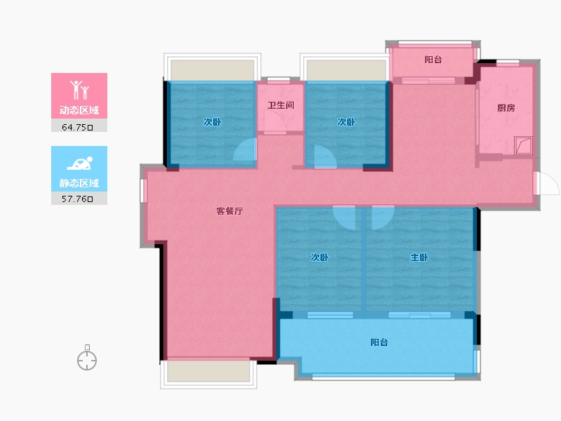 湖北省-潜江市-潜江当代满庭春-110.40-户型库-动静分区