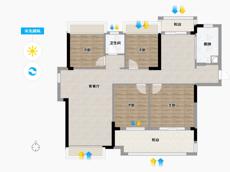 湖北省-潜江市-潜江当代满庭春-110.40-户型库-采光通风