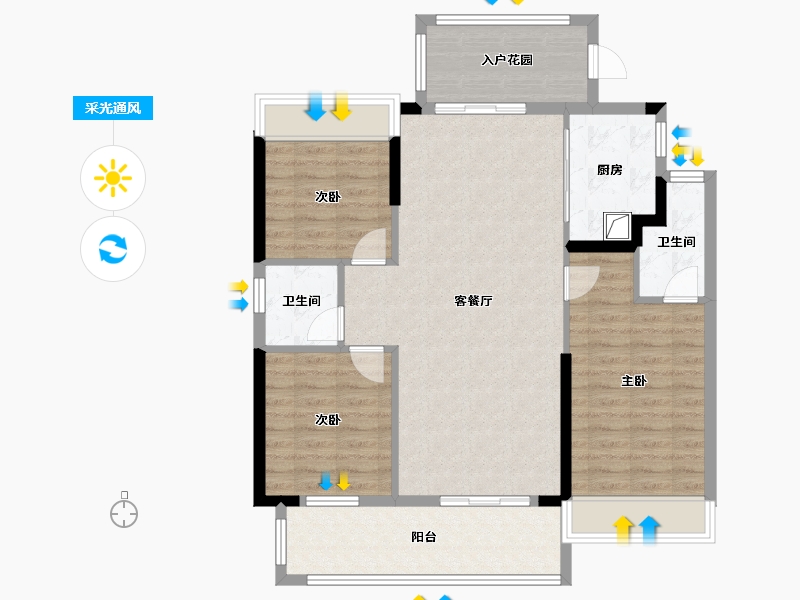 湖北省-潜江市-潜江当代满庭春-98.86-户型库-采光通风