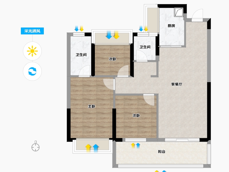 湖北省-潜江市-潜江当代满庭春-79.32-户型库-采光通风