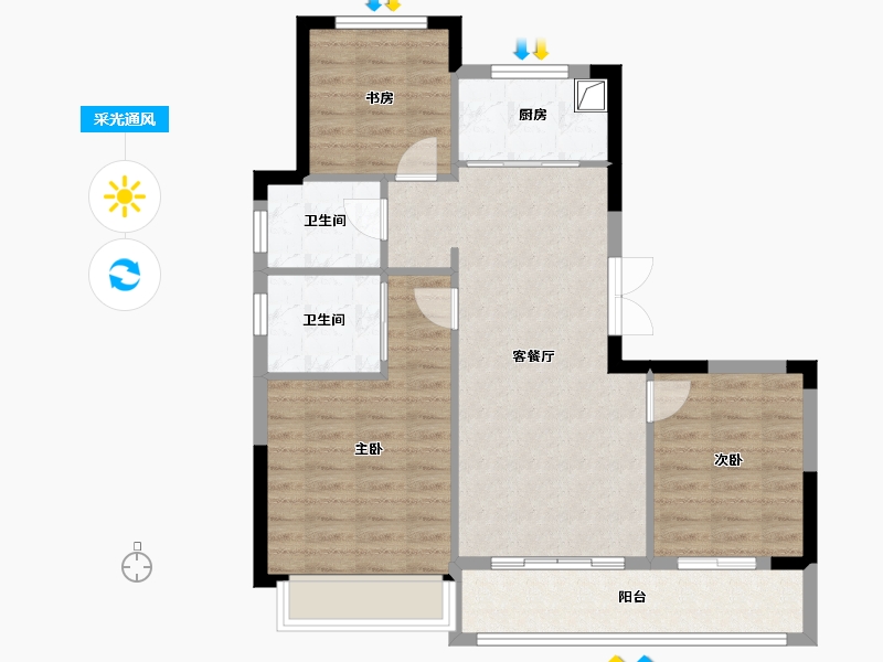 浙江省-台州市-天宁誉府-88.00-户型库-采光通风