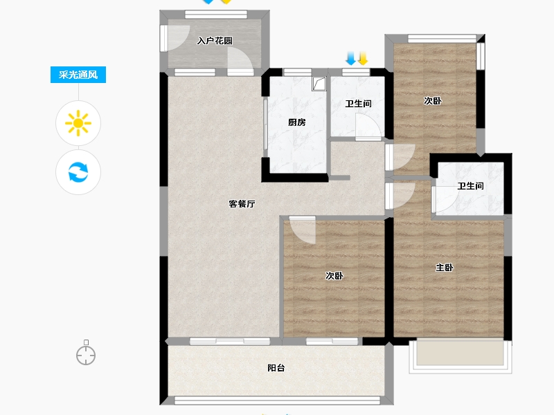 安徽省-铜陵市-拓基鼎元观邸-89.60-户型库-采光通风