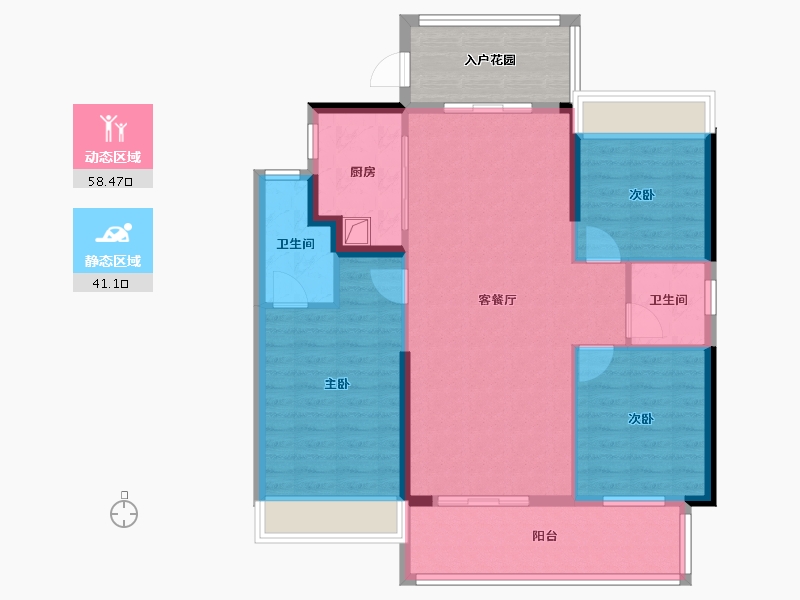 湖北省-潜江市-潜江当代满庭春-96.42-户型库-动静分区