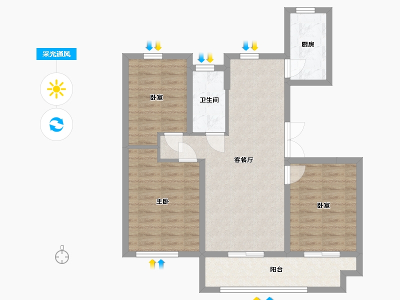 安徽省-宿州市-泗州绿苑南苑-90.56-户型库-采光通风