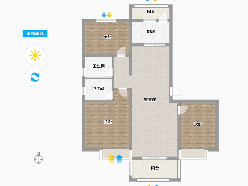 河南省-郑州市-薛岗村东安置区-106.80-户型库-采光通风