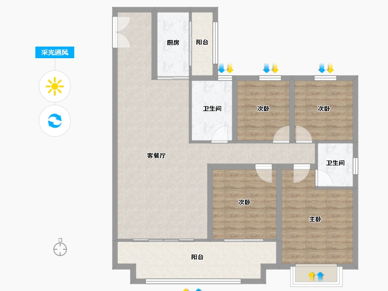 山东省-临沂市-书香里-123.70-户型库-采光通风