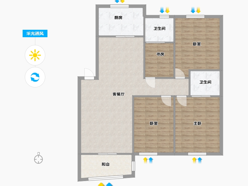 浙江省-绍兴市-秀水苑-107.20-户型库-采光通风