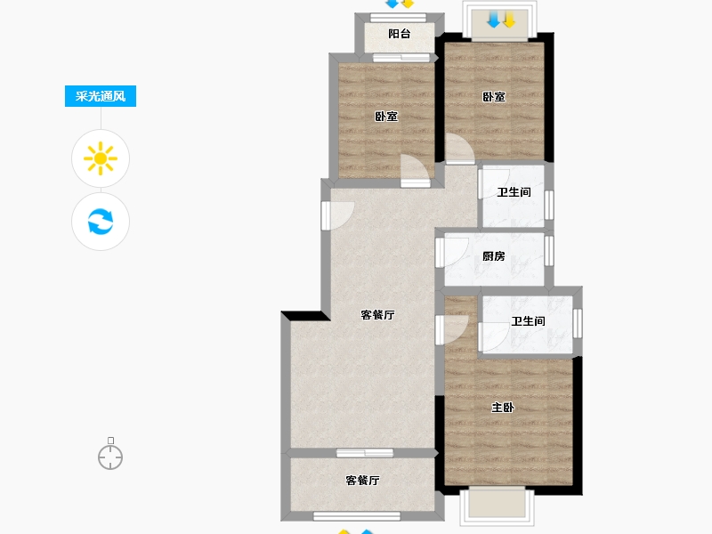 云南省-思茅市-碧桂园中梁天宸-73.59-户型库-采光通风