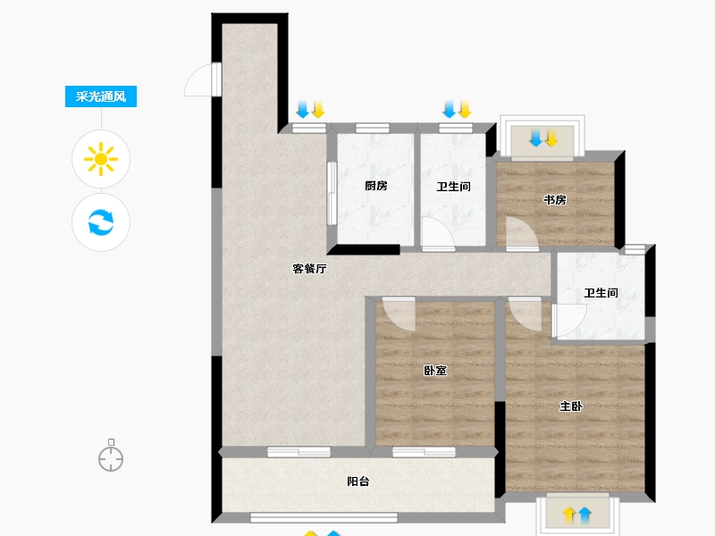 浙江省-杭州市-香悦和鸣府-86.40-户型库-采光通风