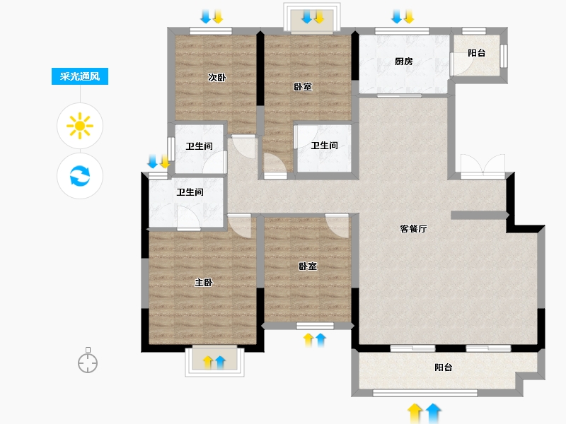 云南省-思茅市-金科碧桂园珑樾府-116.98-户型库-采光通风