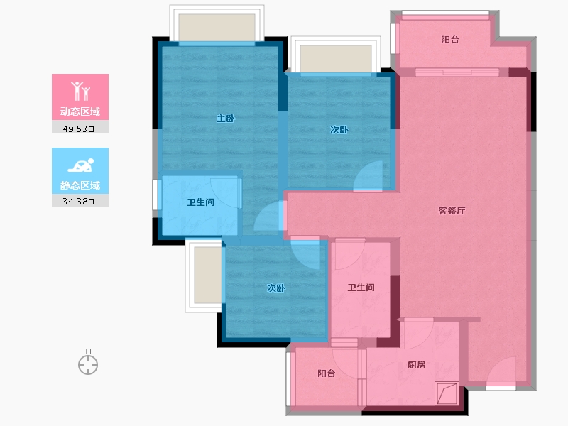 重庆-重庆市-南光公园悦湖-80.00-户型库-动静分区