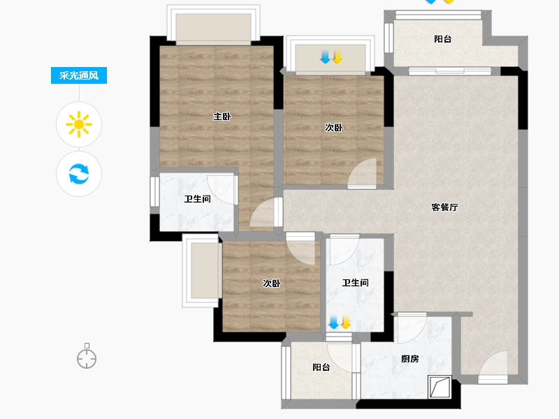 重庆-重庆市-南光公园悦湖-80.00-户型库-采光通风