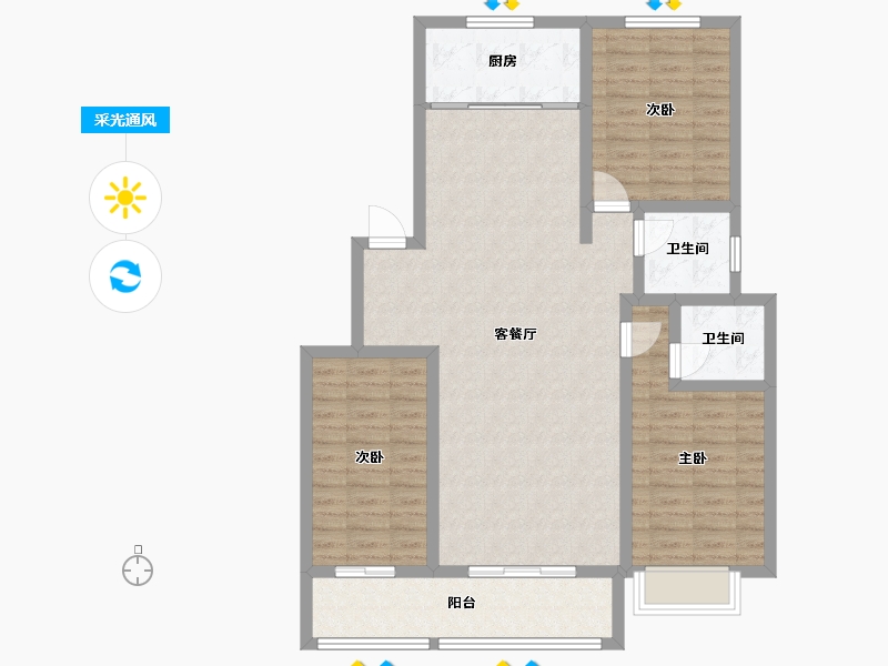 山西省-运城市-公园壹号C区-104.00-户型库-采光通风