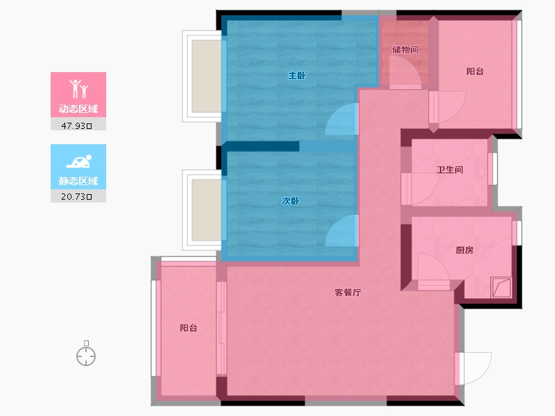 安徽省-合肥市-翡翠正荣府-68.88-户型库-动静分区