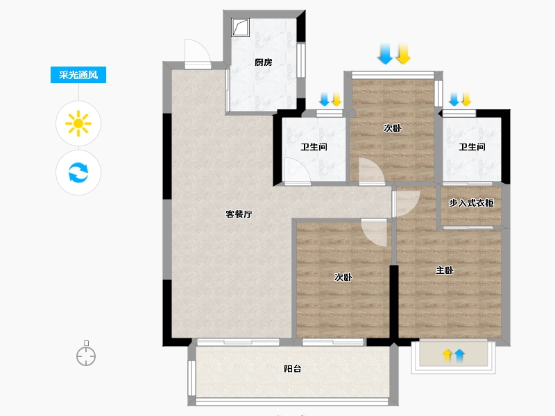 安徽省-合肥市-佳源花海印象-84.00-户型库-采光通风