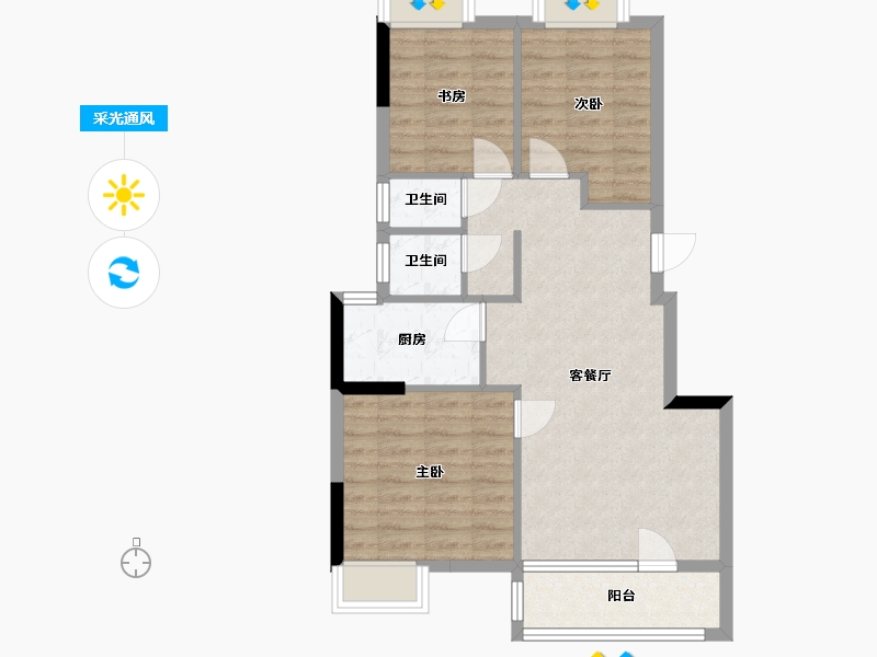 湖北省-武汉市-惠风同庆花园蜜糖镇-72.18-户型库-采光通风