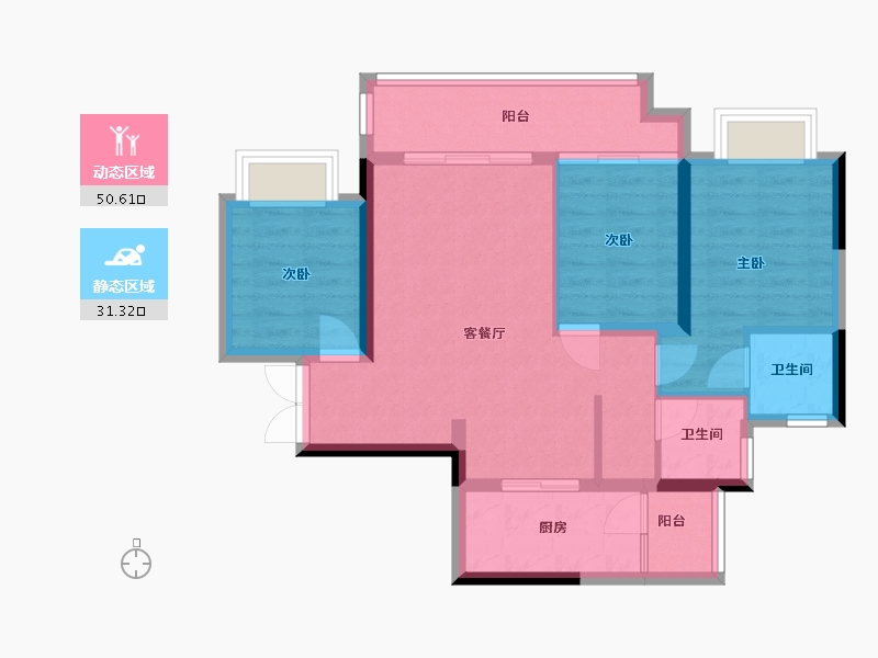 重庆-重庆市-领秀城-76.45-户型库-动静分区