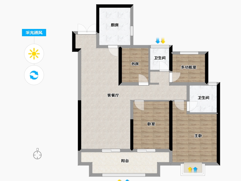 江苏省-泰州市-吾悦和府-106.00-户型库-采光通风