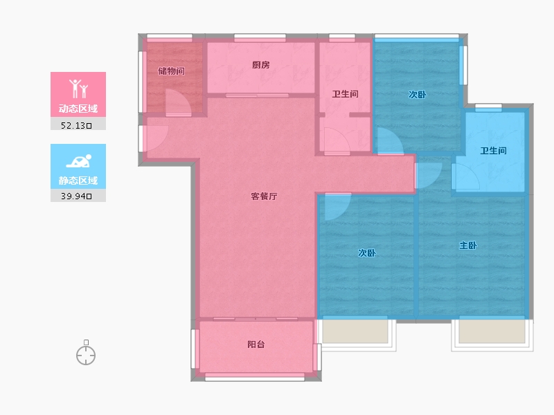 江苏省-南京市-恒大悦澜湾-86.61-户型库-动静分区