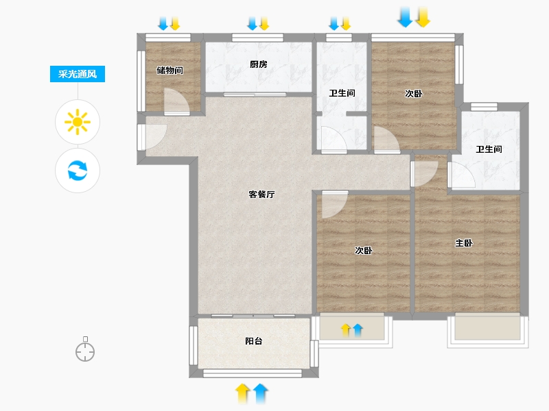 江苏省-南京市-恒大悦澜湾-86.61-户型库-采光通风