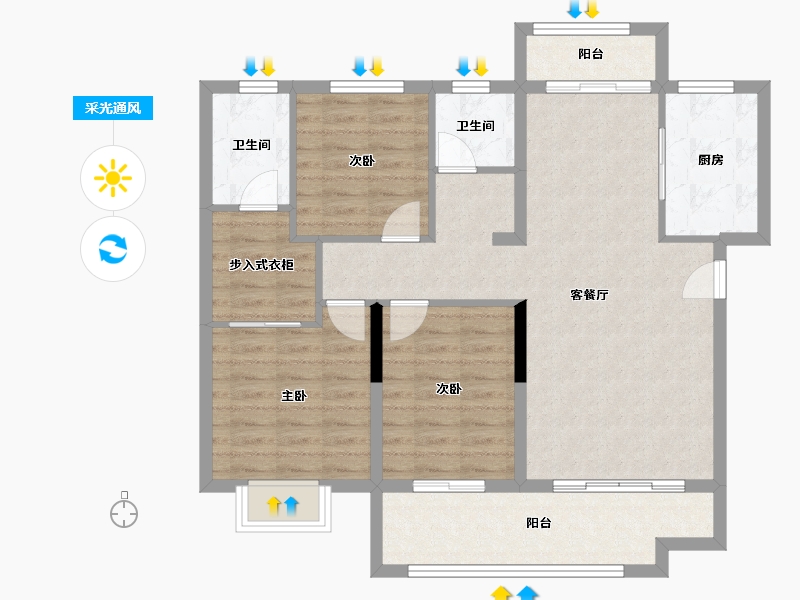 湖北省-咸宁市-咸宁壹号院-92.00-户型库-采光通风