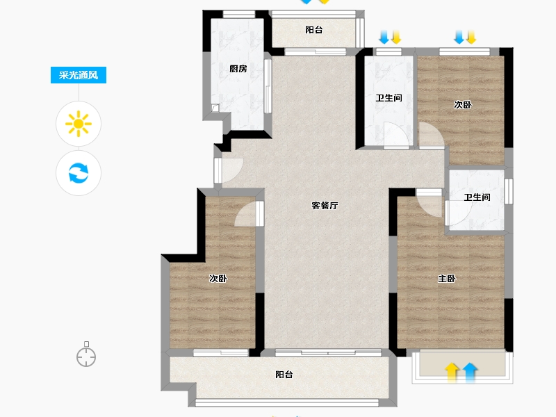 山东省-烟台市-云峰贵和苑-96.00-户型库-采光通风