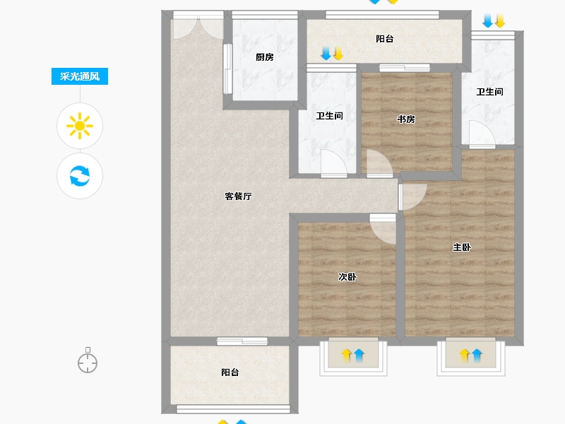 陕西省-西安市-山水华府-83.00-户型库-采光通风