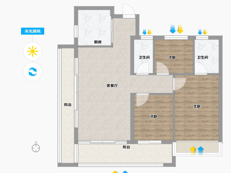 浙江省-嘉兴市-金茂上海之窗-88.00-户型库-采光通风