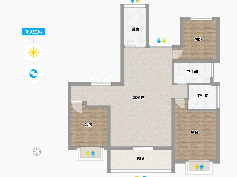 陕西省-西安市-山水华府-90.00-户型库-采光通风