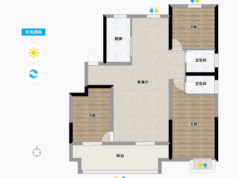 河南省-安阳市-嘉洲城天和府-103.00-户型库-采光通风