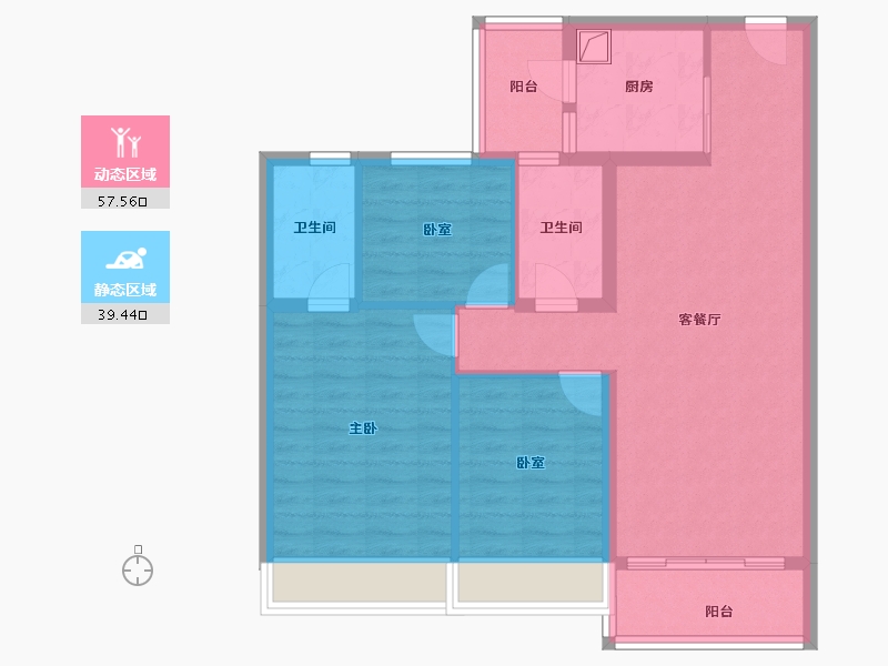 江苏省-镇江市-碧桂园凤凰城-86.63-户型库-动静分区