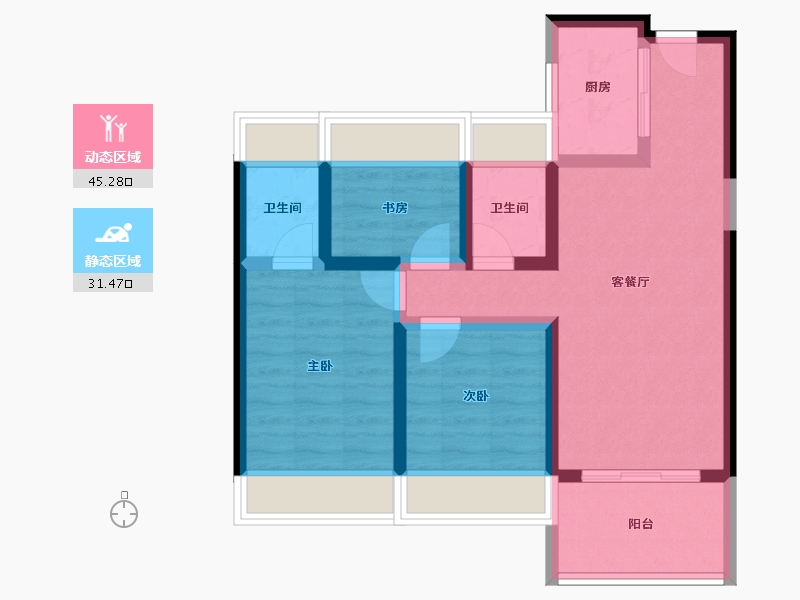 陕西省-咸阳市-学府公园里-67.11-户型库-动静分区