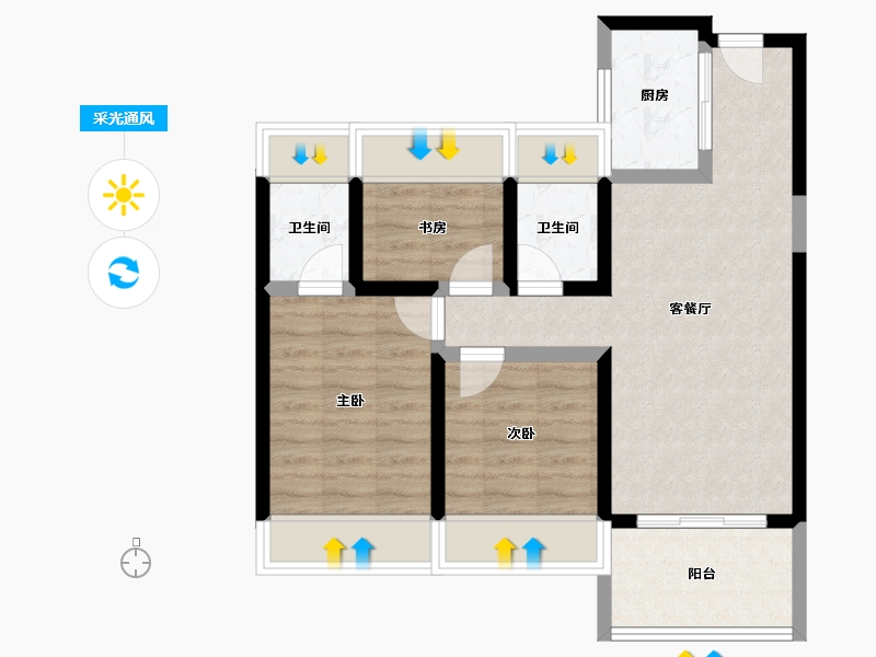 陕西省-咸阳市-学府公园里-67.11-户型库-采光通风