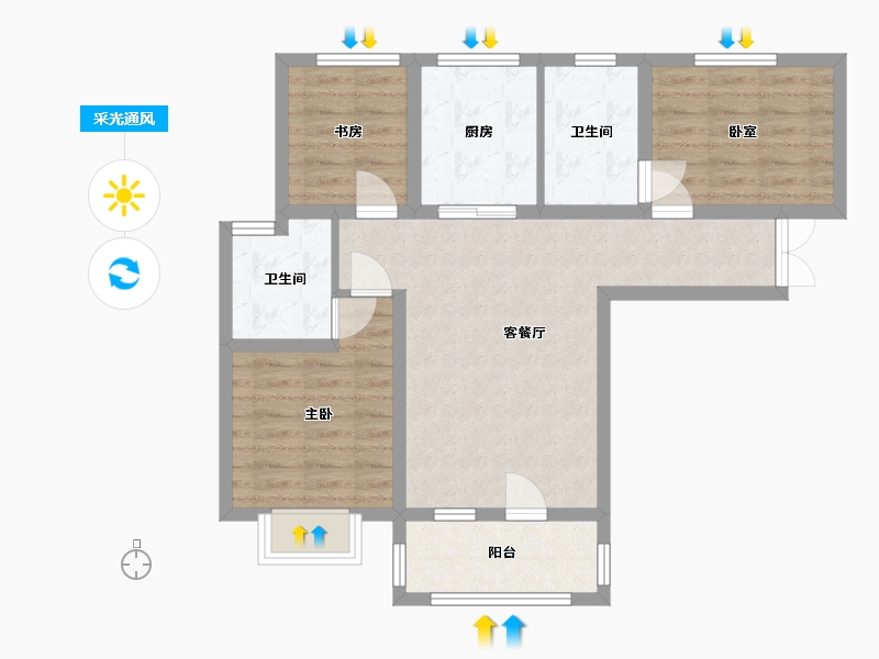 河北省-廊坊市-泰禾锦园-74.30-户型库-采光通风