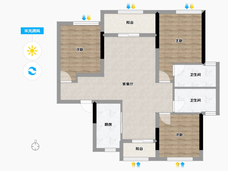 四川省-成都市-中国铁建青羊樾府-83.59-户型库-采光通风