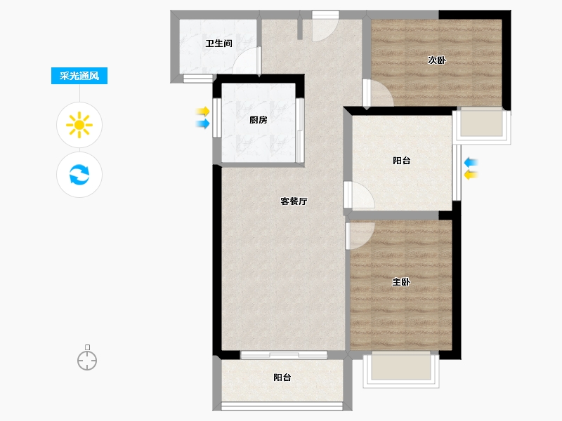 广东省-珠海市-湖心·金茂悦-70.77-户型库-采光通风