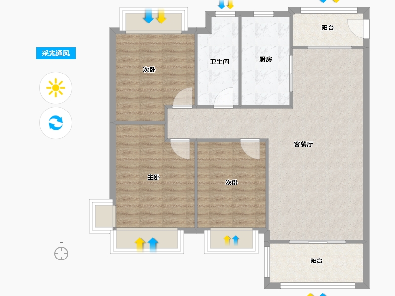 江西省-南昌市-万达滨江华府-N1区-88.52-户型库-采光通风