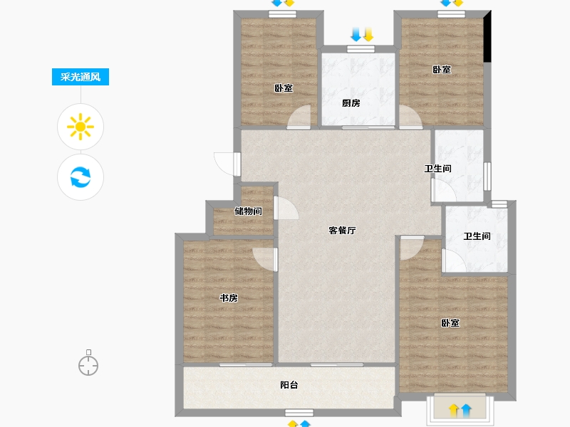 浙江省-金华市-滨江城投悦品-111.87-户型库-采光通风