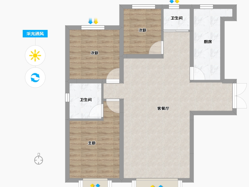 新疆维吾尔自治区-乌鲁木齐市-中建·玖悦-76.49-户型库-采光通风