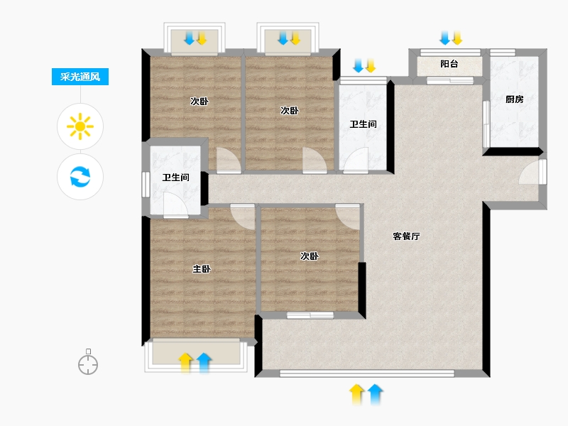 湖北省-襄阳市-津投·奥体华府-102.85-户型库-采光通风