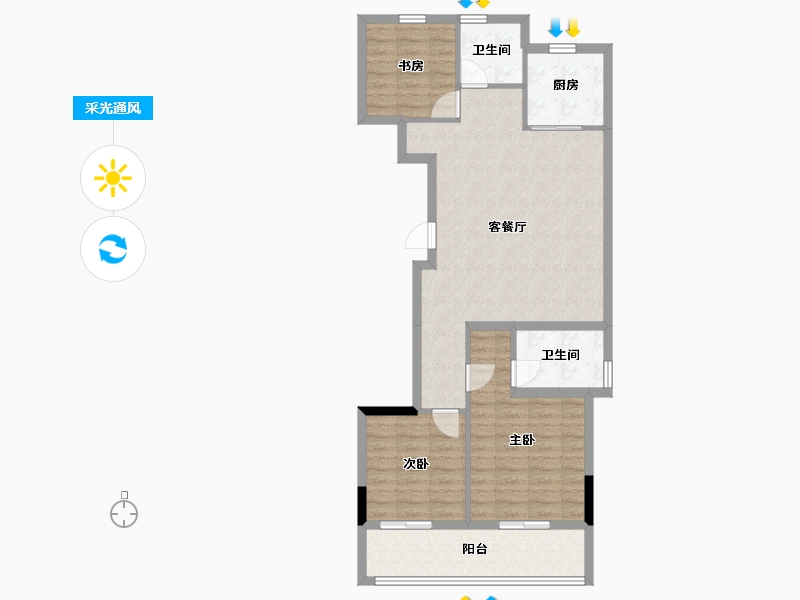 浙江省-杭州市-地铁越秀·星缦云渚-89.35-户型库-采光通风