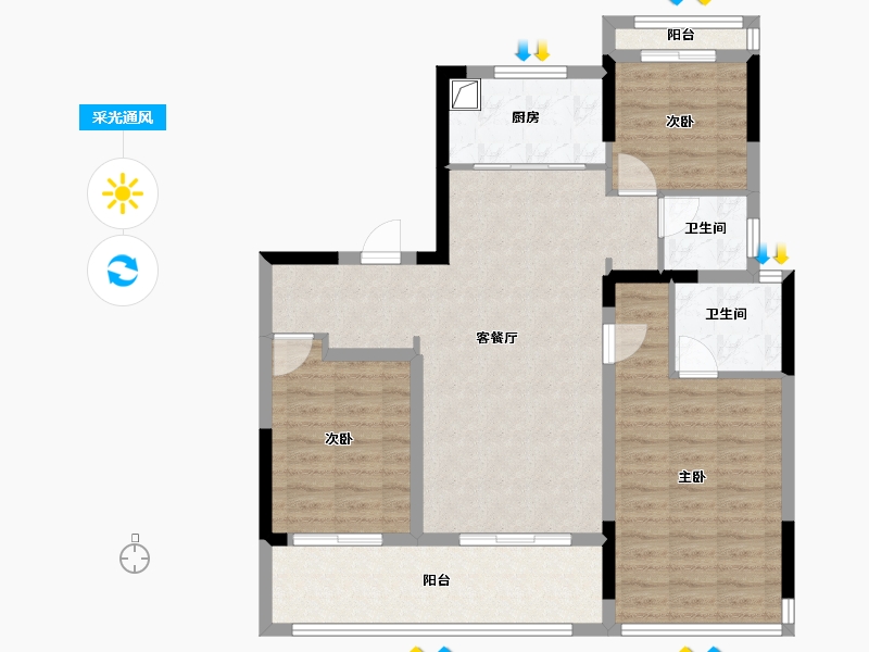 浙江省-台州市-裕景壹号公馆-92.92-户型库-采光通风